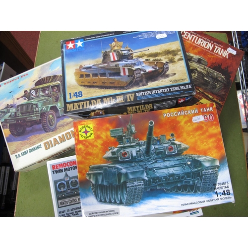 450 - Five Plastic Model Military Tank Kits by Bandai, ARII, Tamiya and Other, including Bandai #6421-600 ... 