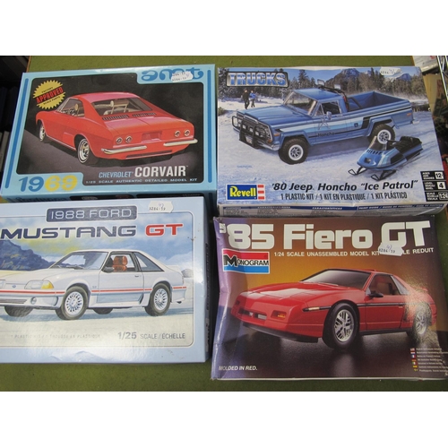 455 - Four Plastic Model Car/Truck Kits by Revell, AMT, Monogram, to include AMT 1:25 1988 Ford Mustang GT... 