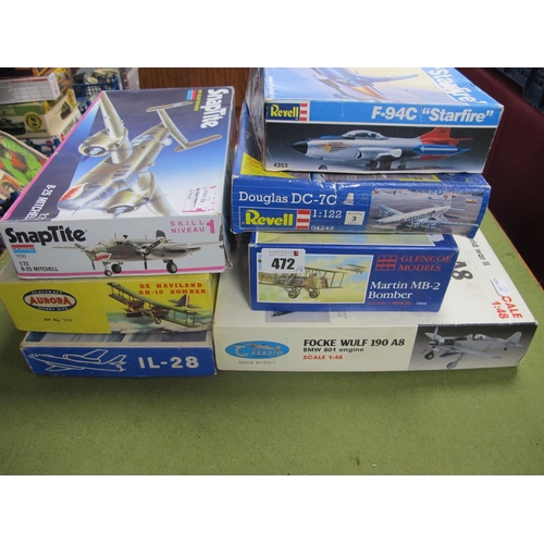 472 - Seven Plastic/All Metal Model Aircraft Kits by Casadio, Aurora, Revell and Other, to include Casadio... 