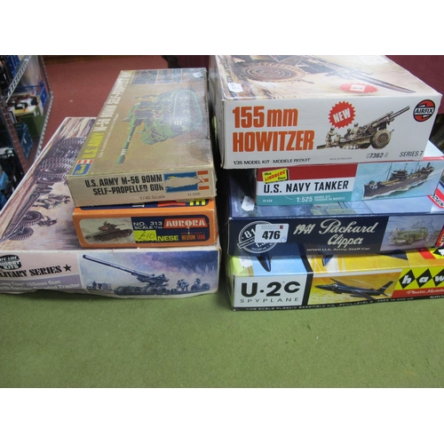 476 - Seven Plastic Model Kits by Hawk, Lindberg, Revell, Aurora, Airfix and Other, all with a Military th... 