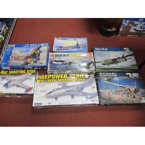 494 - Seven Boxed Plastic Model Military Aircraft Kits by Italeri, Airfix, Revell, Linderg, to include Ita... 