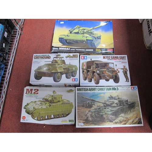 497 - Five Boxed Plastic Model Tank and Military Armoured Vehicle Kits by Tamiya, Academy, Kitech, to incl... 