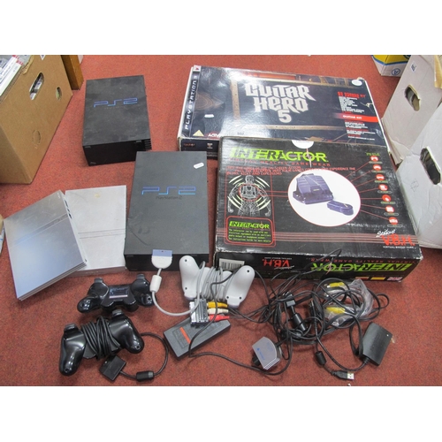 557 - Four Sony Playstation 2 (PS2) Gaming Consoles, (untested sold for spare parts only), Guitar Hero Fiv... 