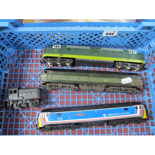 644 - Four 'OO' Gauge/4mm Unboxed Diesel Locomotives,  a Triang 0-4-0 'Dock Authority' (overpainted green)... 