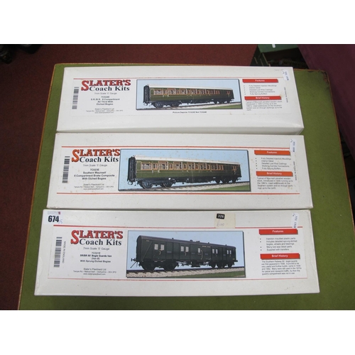 674 - Three 'O' Gauge/7mm Slaters Coach Kits, Ref No.'s 7C021E (Bogie Guards Van); 7C023E (Brake Composite... 