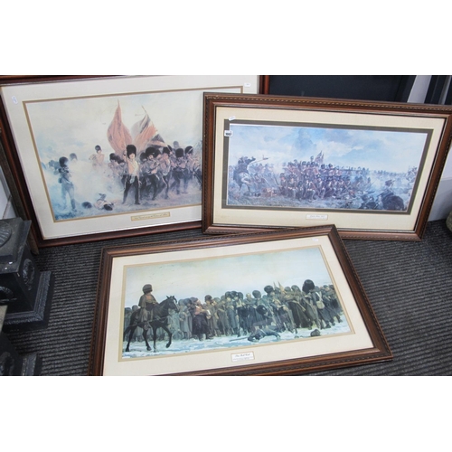 1007 - Military Prints 'The Guards Saving The Colours at Alma, 47 x 75cm, 'The Roll Call' and 'Quatre Bras'... 