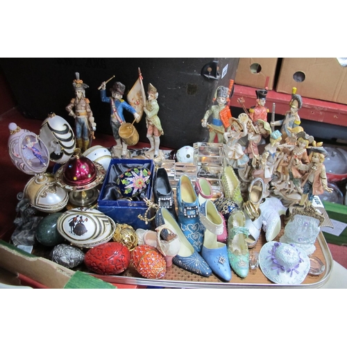 1017 - Italian Resin Classical Figures, decorative eggs, shoes etc:- One Tray