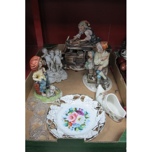 1018 - Capodimonte Woodworker by Milo, 22cm high; two Tiziano Galli figurines, other ceramics, glass napkin... 