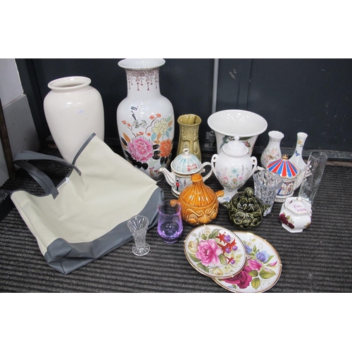 1021 - Portmeirion 'Pomona' Vase, Aynsley 'Wild Tudor' urn, Sadler teapots, other ceramics, glass:- Two Box... 