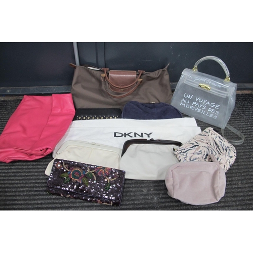 1039 - Clutch Bags, M&S Autograph pink leather bag, sequin evening bag, Longchamp etc:- One Box.