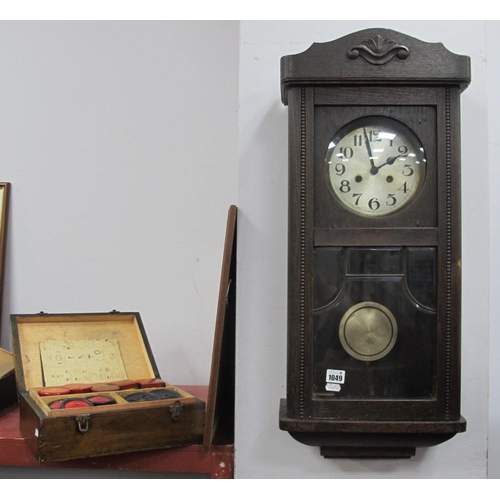 1049 - Meccano in Box, oak regulator wall clock.