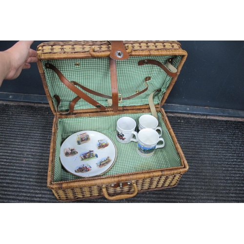 1052 - A Picnic Hamper (Good) Containing Five Items of Railway Memorabilia, consisting of two 9