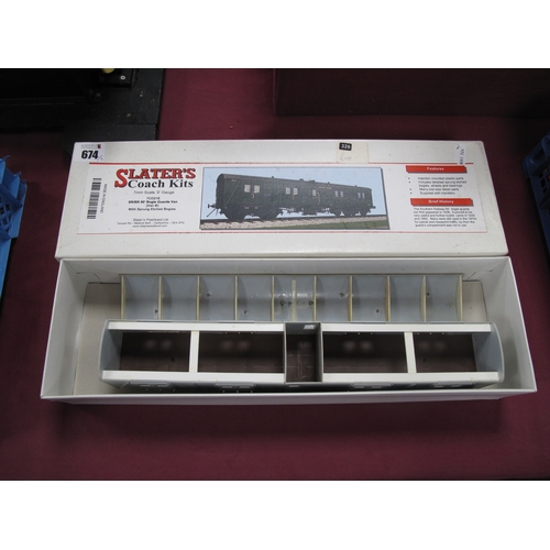 674 - Three 'O' Gauge/7mm Slaters Coach Kits, Ref No.'s 7C021E (Bogie Guards Van); 7C023E (Brake Composite... 