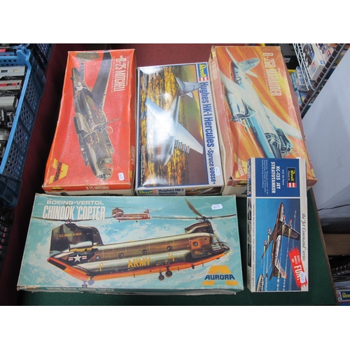 109 - Five Plastic Model Aircraft Kits by Aurora, Revell, to include Aurora 1:48 Boeing-Vertol Chinook 'Co... 