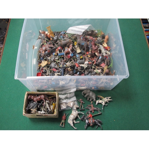 122 - An Interesting Collection of Lead, White Metal Model Figures, Soldiers, Farm Animals, Cowboys, assor... 