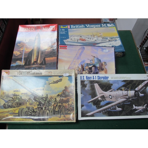 127 - Five Plastic Model Kits by Dragon, Imai, Roden, Revell, all with a military theme to include Dragon ... 