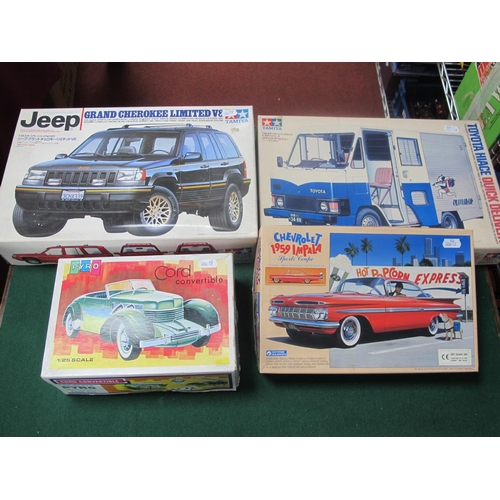 131 - Four Boxed Plastic Model Car Kits, by Tamiya, Pyro, Gunze Sangyo, to include Tamiya 1:24 item 24127-... 