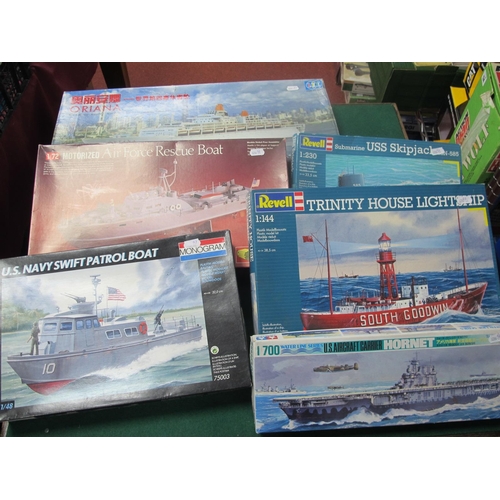 144 - Six Plastic Model Submarine and Ship Kits by Lindberg, Lee, Tamiya, Monogram, Revell, including Lee ... 