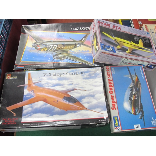 145 - Four Plastic Model Aircraft Kits by Monogram, Revell, Pegasus, to include Monogram 1:48 #5607 C-47 S... 