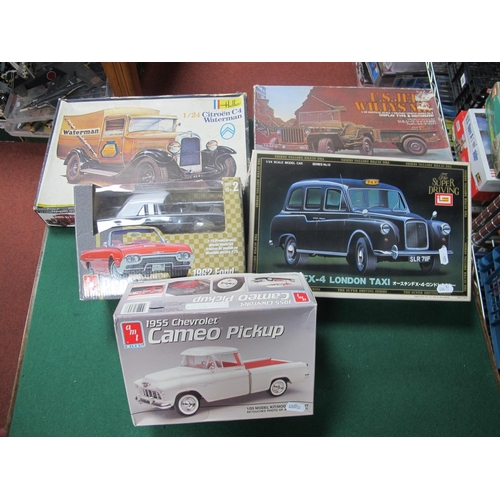 150 - Five Plastic Model Vehicle Kits by AMT, Imai, Mitsuwa Modelm Heller, to include Mitsuwa 1:20 U.S Jee... 