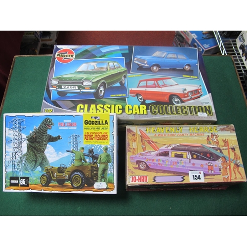 154 - Three Boxed Plastic Model Vehicle Kits, comprising of Jo-Han #GC-600 1:25 Heavenly Hearse 'A Wild Su... 