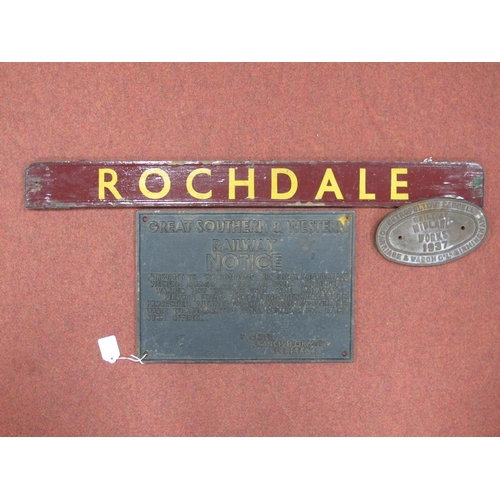 18 - A Cast 1937 Birmingham Works Plate, 20cm across, reversible station sign 'Blackpool' and Rochdale, 8... 