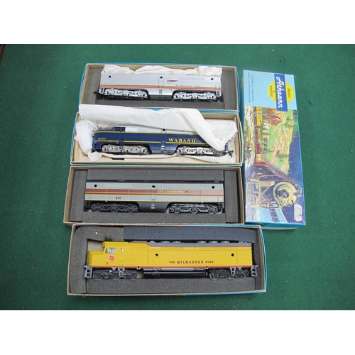 181 - Four Athearn 'HO' Gauge Boxed U.S.A Outline Diesel Locomotives, a FP45 'Milwaukee'. a powered PB-1 '... 