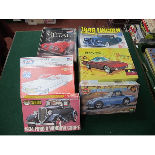 191 - Six Plastic, Diecast Metal Model Car Kits by Lindberg, Life-Like, Monogram, Atlantis, Airfix, to inc... 