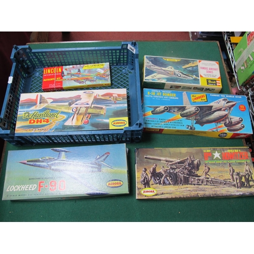 196 - Six Vintage Plastic Model Kits by Aurora, Revell, Lindberg, Lincoln, mostly Military Aircraft to inc... 