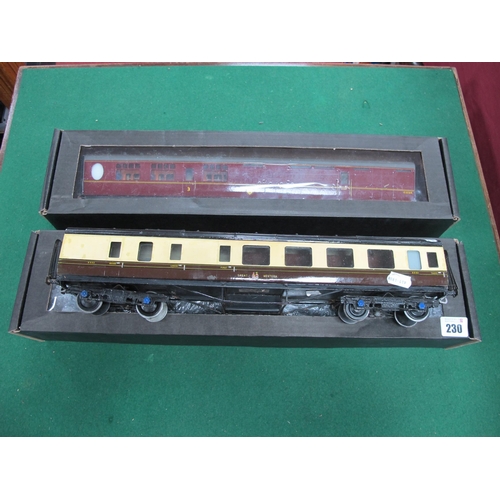 230 - Three 'O' Gauge/7mm Kit Built (all Metal) Coaches, a Exley Great Western Brown/Cream Brake/3rd R/No ... 