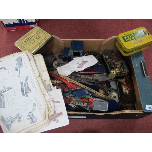 24 - A Quantity of Vintage Meccano Components, to include ratchet movement, strips, pulleys, plates, whee... 