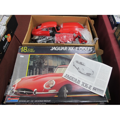 244 - A Monogram #2612 Jaguar XK-E Coupe 1:8th Scale Plastic Model Kit, many loose parts off sprues noted,... 