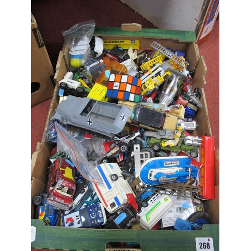 268 - A Collection of Diecast, Plastic Model Vehicles, by Matchbox, Corgi, Dinky and other, all playworn; ... 