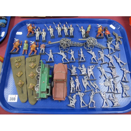 308 - A Collection of White Metal, Lead Model Soldiers, Ancients, Knights, Indians, Artillery, Mostly Unpa... 