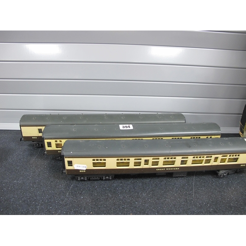 394 - Three Lima 'O' Gauge/7mm Unboxed Great Western Brown/Cream Coaches, a brake/3rd R/No 5103 and two co... 