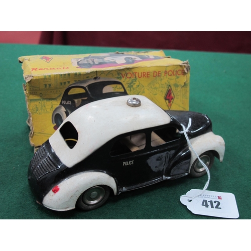 412 - A CIJ (Made in France) Tinplate Model Friction Drive Renault 4CV Police Car, black and white body, p... 