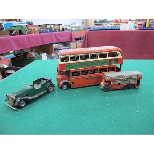 419 - Three Tinplate Clockwork Model Vehicles, comprising of Brimtoy Pocketoy Series London Bus, Minic Lea... 