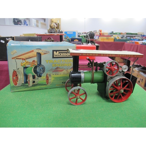 42 - A Boxed Mamod Live Steam T.E.1A Traction Engine, accessories include scuttle, burner, some paint los... 