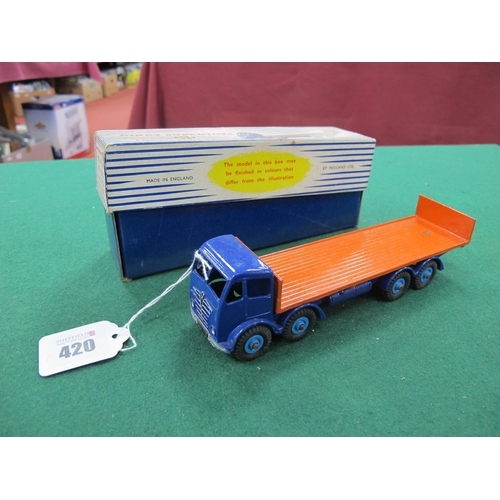 420 - A Dinky Supertoys No. 903 Foden Flat Truck with Tailboard, violet/blue cab and chassis, orange flatb... 