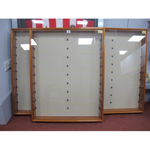 52 - Three Model Rail/Diecast Display Cases, glass shelves, 84cm x 66cm