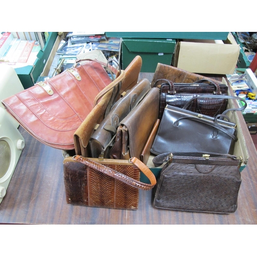 1066 - A Mid XX Century Vintage Classic Style Snakeskin Handbag, an ostrich skin handbag, other handbags, l... 