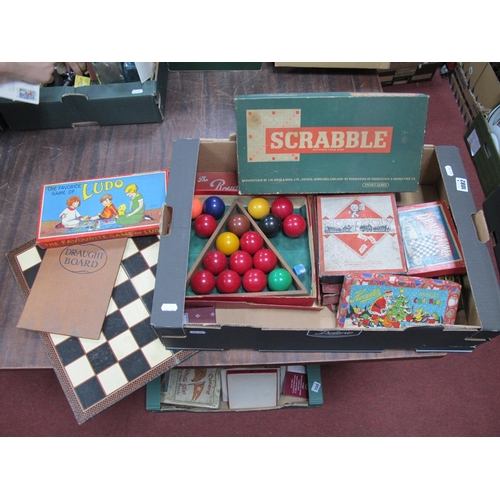 1082 - Vintage Toys and Board Games, to include Scrabble, Monopoly, Ludo and pool balls etc:- One Box.