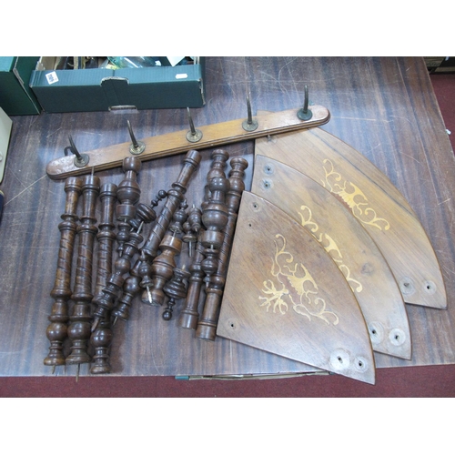 1095 - 'No 7' Oak Horizontal Strip Coat Hanger, with five metal hooks 65cm wide, three tier whatnot (requir... 