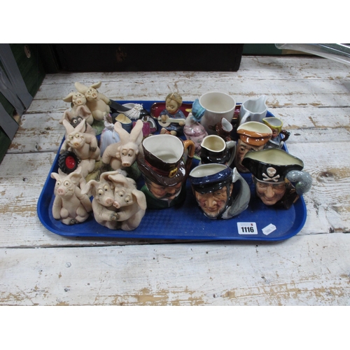 1116 - Doulton, Kelboro and other small character jugs, Beswick Jemima Puddleduck with silver back stamp, T... 