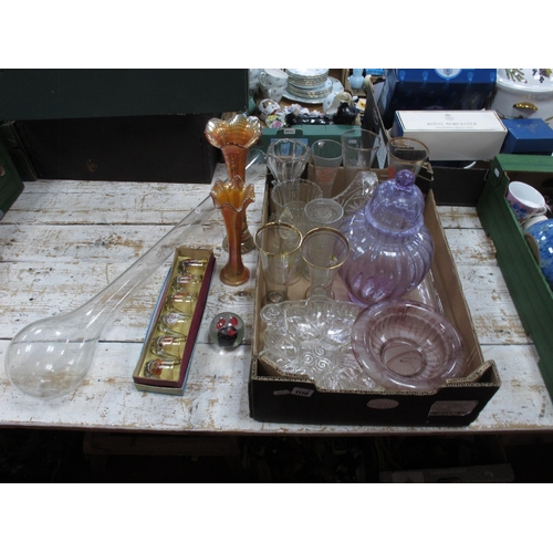 1119 - Carnival Tall Vases, Davidson bowl, other glassware:- One Box, yard of ale.