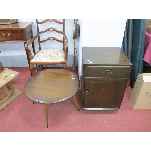 1673 - Ercol Circular Topped Coffee Table, with single drop leaf, 61cm diameter, bedside cupboard (2).