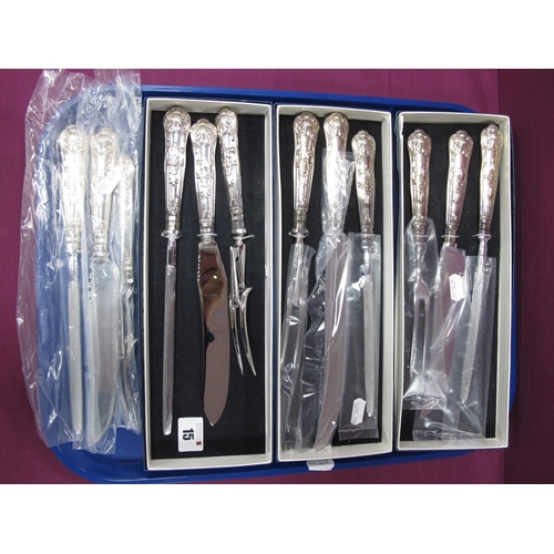 Hallmarked Silver Handled Kings Pattern Three Piece Meat Carving Sets