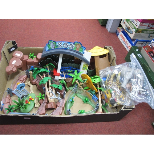 461 - A Collection of Playmobil Plastic Zoo Items, to include entrance gates, enclosures, trees plants, ze... 