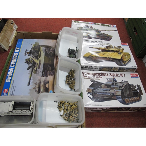 462 - Four Plastic Model Tank Kits, comprising of Academy 1:35 Sturmgeschutz SDKF2.167, Tamaya 1:35 No 68 ... 