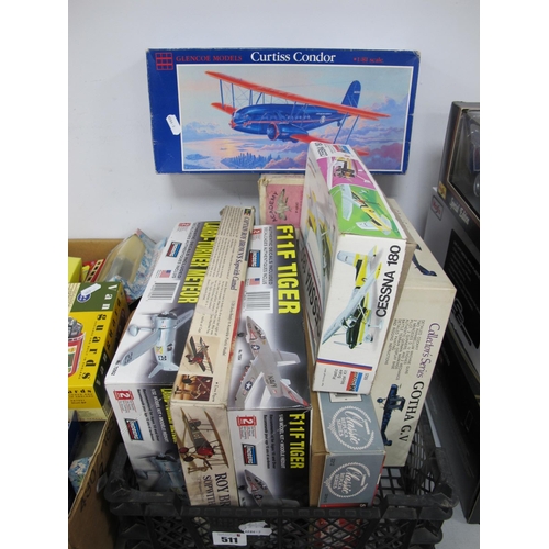 511 - Eight Plastic Model Aircraft Kits by Lindberg, Revell, Monogram, Glenco Models and Other, including ... 